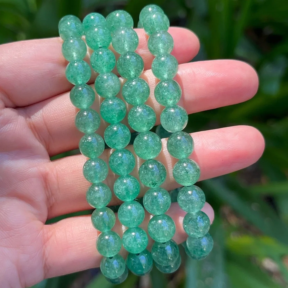 8mm stretchable flash green strawberry quartz bracelet‎